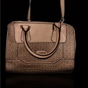 Guess Beige Monogram Satchel Shoulder Bag